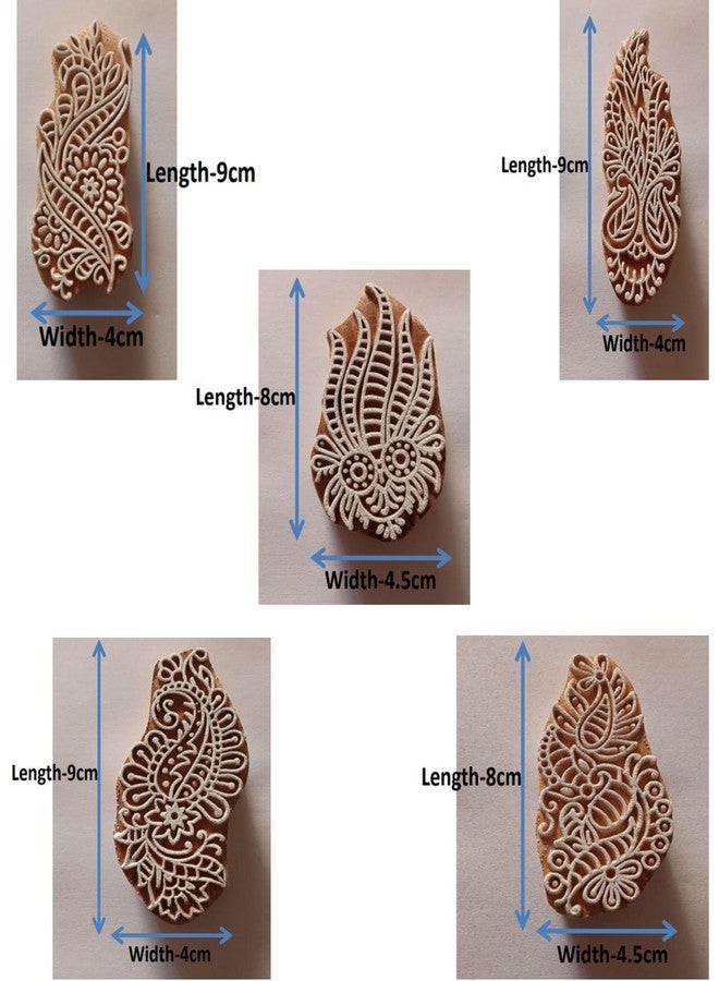 ecofynd Round Wood Block Stamps (Pack of 5), Wooden Blocks for Block Printing Stamp Set, Artistic Shapes Craft Kids Saree Border DIY Henna Fabric Textile Paper Clay Pottery Hand-Carved (BLOCK011) - Image 3